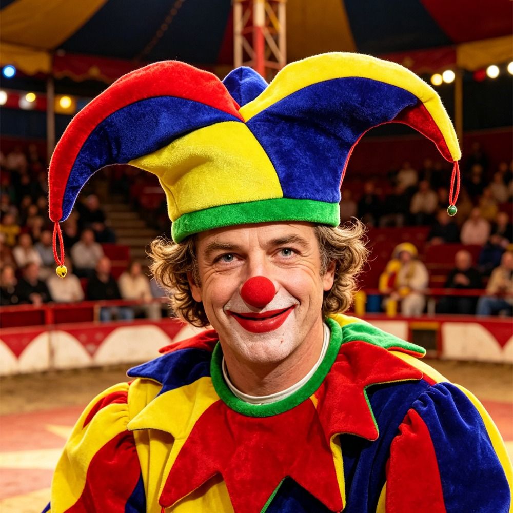 Cosplay Prop Pattern - Mehrfarbiger Clownhut mit lustigem Design, 3-Punkt-Mardi-Gras-Kappe,