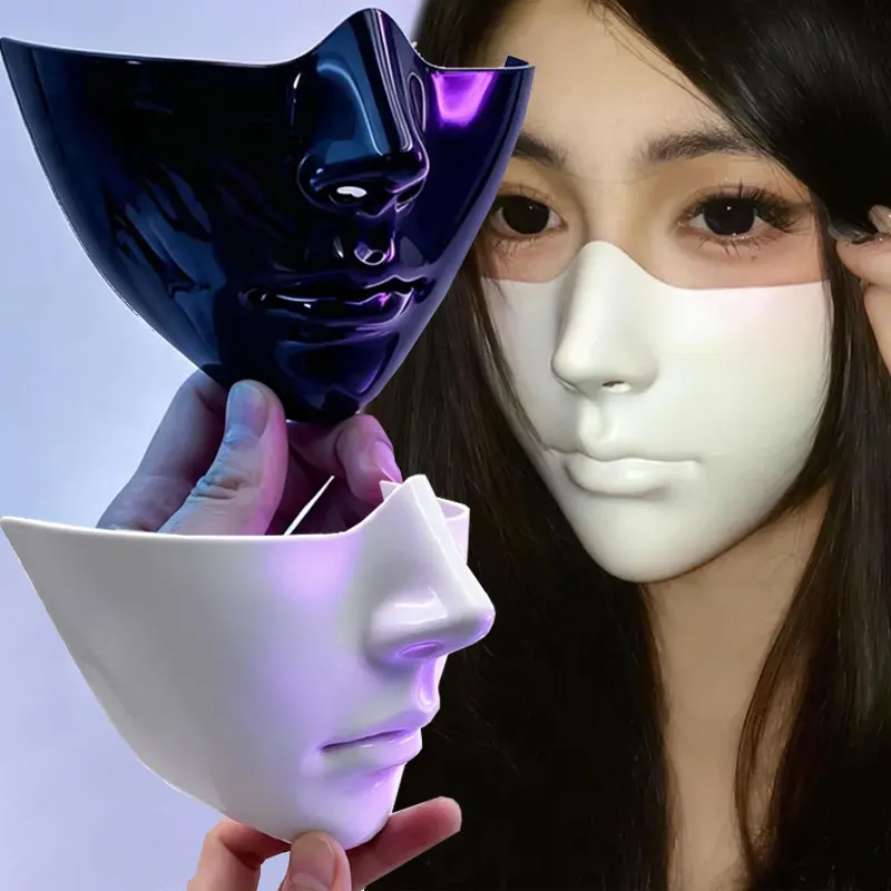 Cosplay Prop Painting - Halbgesichtsmaske mit Narbenmuster, Cosplay-Porzellan-Gesichtsabdeckung, Atmosphärisches Cyberpunk-Design,
